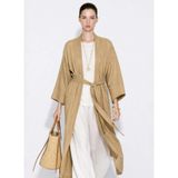 Mizalle Keten Dokulu Kuşak Detaylı Uzun Kimono, S/M, M2MZ1020130065, Bej, kadın