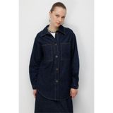 Mizalle Oversize Cepli Düğmeli Lacivert Denim Tunik