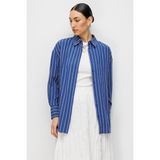 Mizalle Oversize Lacivert Çizgili Gömlek