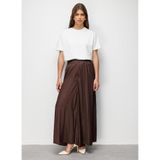 Mizalle Saten Kraş Detaylı Pantolon Etek, XL, M2MZ1010130258, Kahverengi, Kadın
