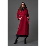 Mizalle Yaka Kürklü Premium Bordo Kaban M