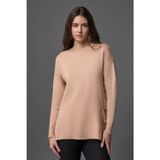 Mizalle Yanları Metal Düğmeli Camel Uzun Triko Tunik
