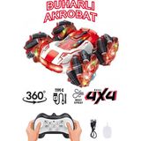 Mj Toys Buhar Atan Şarjlı Uzaktan Kumandalı Akrobat Araba Duman Atar Stunt Drift 4x4 Oyuncak Araba - Kırmızı