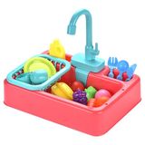 Mj Toys Modern Oyuncak Mutfak Seti Çeşmeli Lavabo Pilli - Mutfak Oyuncak Seti - Pembe