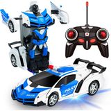 Mj Toys Oyuncak Uzaktan Kumandalı Transformers Tarzı Robota Dönüşen Oyuncak Araba Ferrari Polis - Mavi