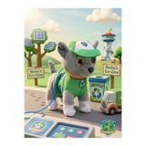 MJ TOYS Paw Patrol Köpek Yürüyen, Havlayan Müzikli Tasmalı Kumandalı Peluş Oyuncak Rocky Yeşil