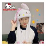 Mj Toys Sanrio Kuromi Hello Kitty Şapka Kulakları Hareket Eden Şapka Işıklı Modlu Peluş Bere Şapka Beyaz