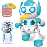 Mj Toys Uzaktan Kumandalı Disk Atan Sesli Işıklı Renkli Sevimli Robot Disk Fırlatan Robot Oyuncak Robot - Mavi