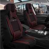 Mk Express Audi A8 Serisi Uyumlu Ön Arka 5 Li Set Yarı Deri London Serisi Oto Koltuk Kılıfı Siyah Kırmızı Renk - Siyah - Kırmızı