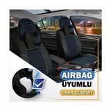 Mk Express fiat Palio Lüx Full Deri Oto Koltuk Kılıfı Ön Arka Takım (Giydirme Tip) Siyah Mavi - Siyah - Mavi - Universal