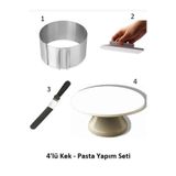 mk global 4'lü Kek Pasta Yapım Seti- Döner Stand- Eğik Spatula -Pasta Ütüsü- Yuvarlak Ayarlı Pasta Kalıbı
