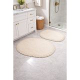 MK HOMETEKS Beyaz Oval Banyo Paspas Takımı 2’li Kaymaz Taban Yumuşak Peluş Büyük Boy Set