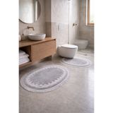 MK HOMETEKS Hafsa Model Oval Gri 2’li Peluş Banyo Paspas Takımı