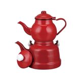 M&K Kitchen Ebru Emaye Kırmızı Çaydanlık Takımı Lüx Nostalji 13/18no