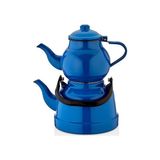 M&K Kitchen Ebru Emaye Mavi Çaydanlık Takımı Orta Boy Vintage Nostalji 1,1/2,5 lt