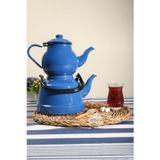 M&K Kitchen Emaye Mavi Çaydanlık Takımı Lüks Nostalji Koleksiyonu 1,1 / 2,5 L
