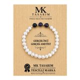 Mk Tasarım Gerçek İnci Gerçek Ametist Bileklik Mk.7000.840- Rahatlık-Dinginlik-Enerji- Stres Bilekliği