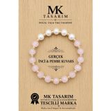 Mk Tasarım Gerçek İnci Gerçek Pembe Kuvars Bileklik Mk.7000.837- Rahatlık-Dinginlik-Enerji- Stres Bilekliği