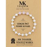Mk Tasarım Gerçek İnci-Pembe Kuvars Taşı Bileklik Mk.7000.818- Rahatlık-Dinginlik-Enerji- Stres Bilekliği