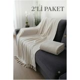MKAtölyem Pamuklu Dokuma Naturel Koltuk Örtüsü-Koltuk Şalı 2 ADET 175x215 EKRU