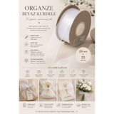 MKC STUDIO Beyaz Organze Kurdele 20 mm x 25 Metre | Nikah Şekeri, Davetiye ve Hediye Süsleme Kurdelesi