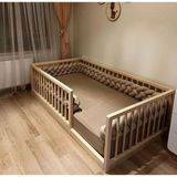Mkgrup Yuvarlak Çıtalı Montessori Bebek ve Çocuk Karyolası - Ahşap - Koyu Kahverengi - 120 x 200 cm