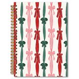 MKIJUHB Retro Kırmızı ve Yeşil Noel Kurdele Yay Spiral Defter 5.5x8.3, Coquette Preppy Kadınlar için Noel Günlüğü Hediyeleri, Not Alma için Kırmızı Yeşil ve Pembe Noel Defteri