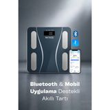 Mkio Baskül - Büyük Boy Tartı - Yağ Su Kas Vücut Kitle Endeksi Kilo Ölçer - Yapay Zeka Destekli Dijital Baskül - Mobil Uygulamalı Tartı - Navy Mavi
