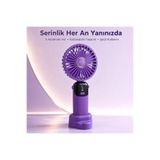 MKIO Katlanabilir Şarjlı El Fanı 5 Kademeli 1200 mAh LED Göstergeli Taşınabilir Mini Vantilatör - Mor