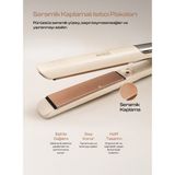 Mkio LED Ekranlı Seramik Saç Düzleştirici, 100-230°C Ayarlanabilir Isı, 54W Hızlı Isınma, 360° Döner Kablo - Krem