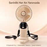 Mkio Şarjlı El Vantilatörü 5 Kademeli, Katlanabilir Dijital Ekranlı Mini El Fanı, 1200 Mah, 5 Pervaneli Güçlü Hava Akışı, Standlı Masaüstü Fan, Usb Şarjlı - Krem Renk krem