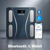 Mkio Yağ Su Kas Vücut Kitle Endeksi Kilo Ölçer Mobil Uygulamalı Yapay Zeka Destekli Dijital Akıllı Bluetooth Baskül siyah