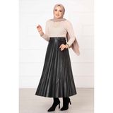 MKS Kiloş Piliseli Deri Etek Siyah - 46