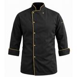 MKWorkwear OSAKA Şef Ceketi – Modern Aşçı Kıyafeti | Erkek & Kadın Kullanıma Uygun | Kişiye Özel Üniforma ve İş Elbiseleri (Siyah-Gold Biyeli, XL)