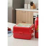 M&L Lunch Box 4 Bölmeli Beslenme Kutusu - Kaşık ve Çatal Setli Pratik Okul Beslenme Kabı - Kırmızı Dinazor