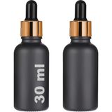 ml Mat Siyah Cam Damlalıklı Serum Şişesi 30 cc Renkli Metal Kapaklı Dropper Cam Şişe 2 Adet (Gold Yüzük | Siyah Lastik)