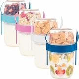 ml Take-Go Kaşıklı Hazneli Meyveli Müsli Kabı Piknik Iş Yoğurt Süt Bardağı Kapaklı ve Kaşıklı Kahvaltı Bardakları, Tahıl Tepesi Yulaf Ezmesi Granola (4'lü Set)