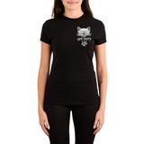MLX-Off-Duty FelinePS, Taşlı T-shirt,%100 Pamuk, Kadın, Dar Kalıp, Siyah, Bisiklet Yaka, Rhinestone Tasarım S