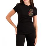MLX-Ribbon FelinePS, Taşlı T-shirt,%100 Pamuk, Kadın, Dar Kalıp, Siyah, Bisiklet Yaka, Rhinestone Tasarım S