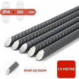 MM DEMİR MARKET mm Demir Market 14 mm Sivri Uçlu Demir Kazık 1,5 Metre | Elektrikli Çit Izolatörleri ile Uyumlu | Çit Direği |fidan Destek Çubuğu - Inşaat Demiri - 5 ADET