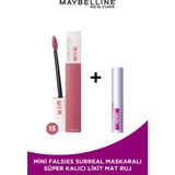 MMaybelline Super Stay Matte Ink 15 Lover Likit Mat Ruj + Mini Falsies Surreal Maskara