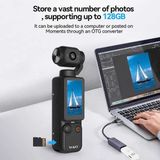MMctech 4K 180Derece Aksiyon Sporu 3 Eksenli Gece Görüşü Vlog Videoları Için El Tipi Cep Dijital Kamera - Siyah