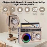 MMctech Nostalji Solar Enerjili Güneş Panelli Fm Radyo Şarj Edilebilir Bluetooth Hoparlör Rbg Işıklı Sd Kart USB ve El Fenerli - Krem