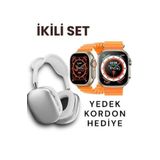 Mmctech P9 Pro Kulaklık Yüksek Ses Smart Watch T800 Ultra Akıllı Saat 2 li Set Kordon