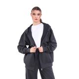 MMETALIC Antrasit Kanguru Cepli Kapüşonlu Fermuarlı Oversize Kadın Sweatshirt MTLCB73 M