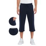 MMETALIC Erkek Cepleri Fermuarlı Bermuda Diz Altı Kapri Beli Ayarlanabilir Lastikli Uzun Şort (Lacivert, 3XL)