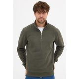 mmetalic Erkek Haki Standart Fit Normal Kesim Pamuklu Yarım Fermuarlı Dik Yaka Pamuklu Sweatshirt