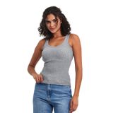 MMETALIC Kadın Fitilli Görünümlü Askılı Kalın Basic Atlet Bluz (Gri, XL)