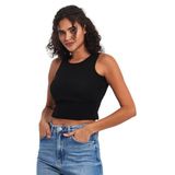 MMETALIC Kadın Fitilli Görünümlü Askılı Kalın Esnek Örme Basic Crop Atlet Bluz (Siyah, S)