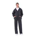 MMETALIC Kadın Normal Kalıp Basic Beli Lastikli Kapüşonlu Oversize Mevsimlik Alt Üst Eşofman Takımı (Antrasit, L)